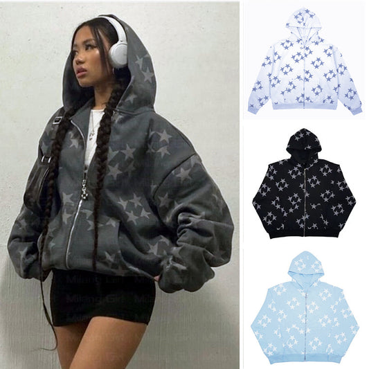 Stars Printed Zipper Hoodies