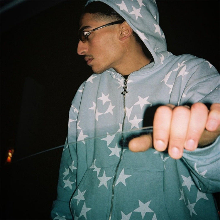 Stars Printed Zipper Hoodies