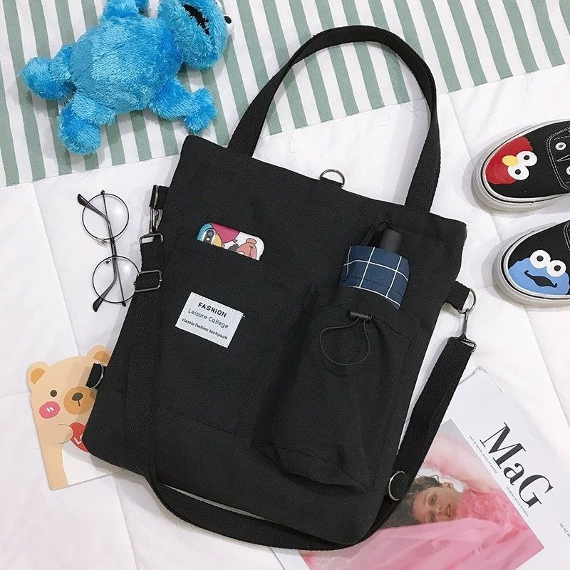 Harajuku Canvas Handbag With Pockets