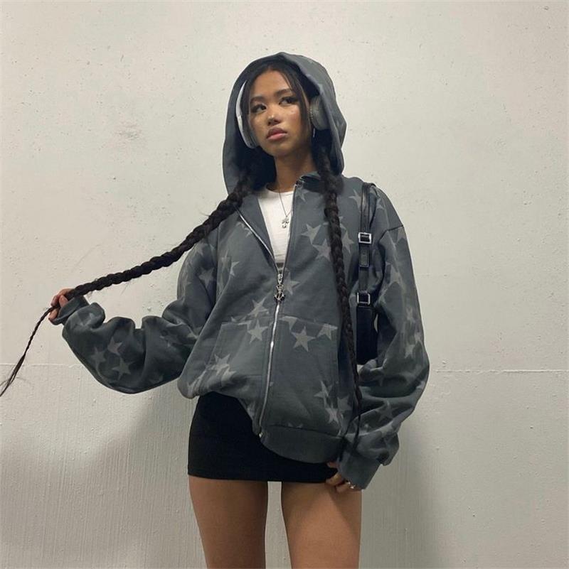 Stars Printed Zipper Hoodies