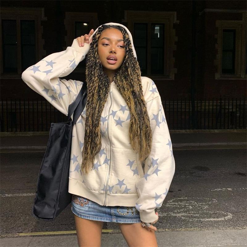 Stars Printed Zipper Hoodies