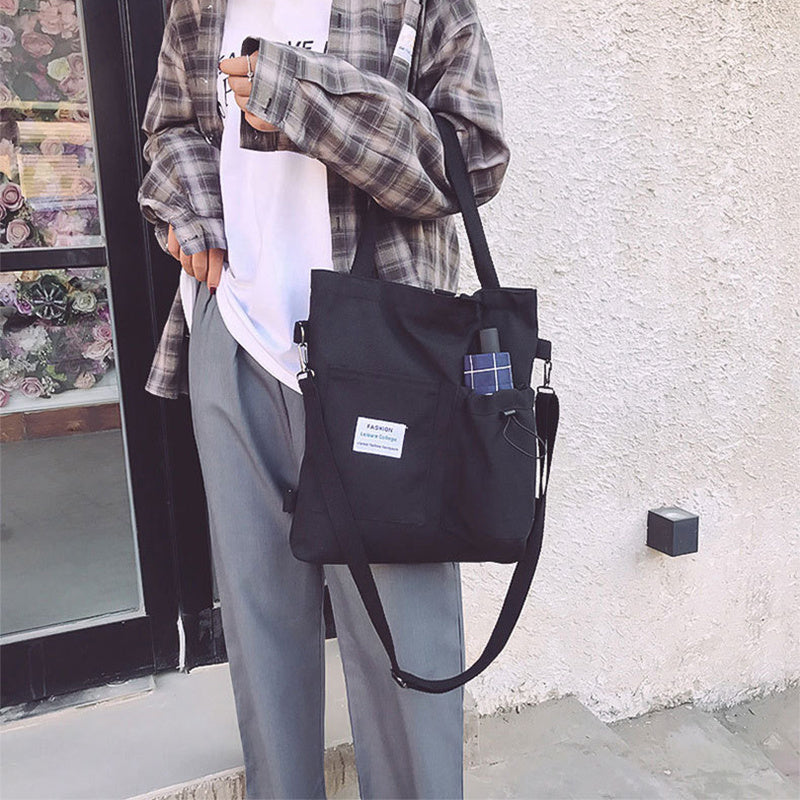 Harajuku Canvas Handbag With Pockets