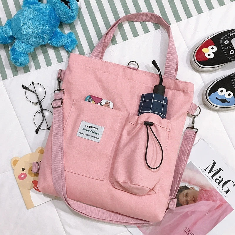 Harajuku Canvas Handbag With Pockets