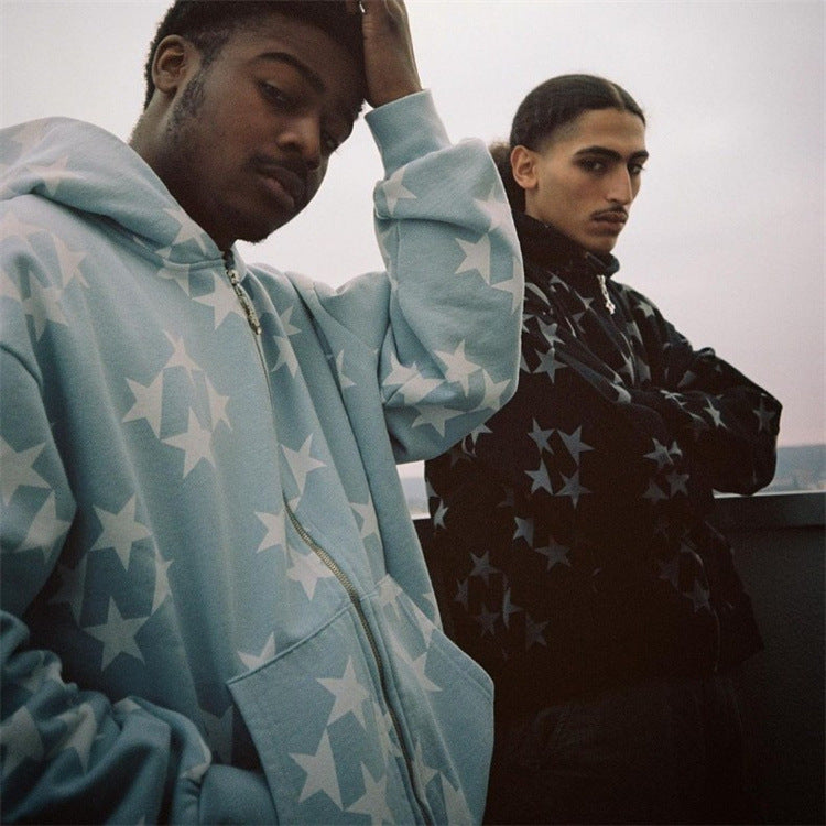 Stars Printed Zipper Hoodies
