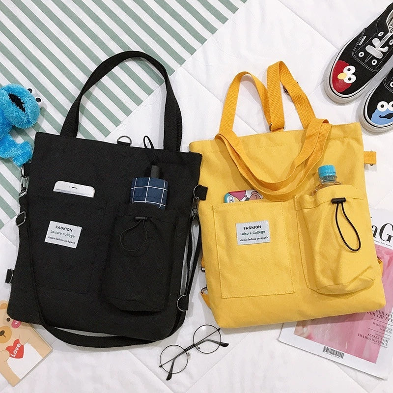 Harajuku Canvas Handbag With Pockets