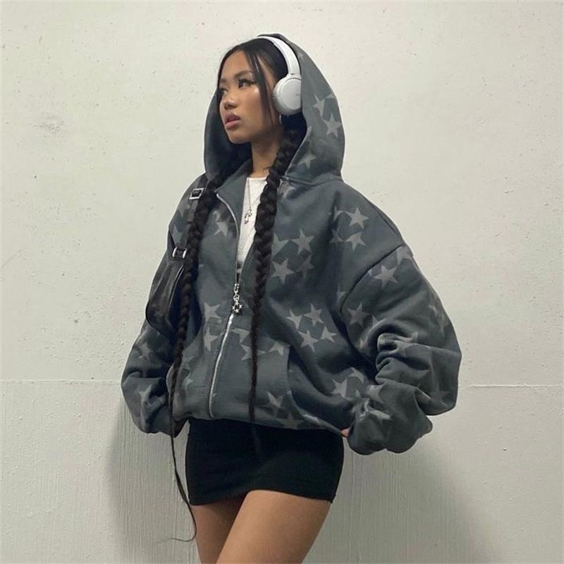 Stars Printed Zipper Hoodies