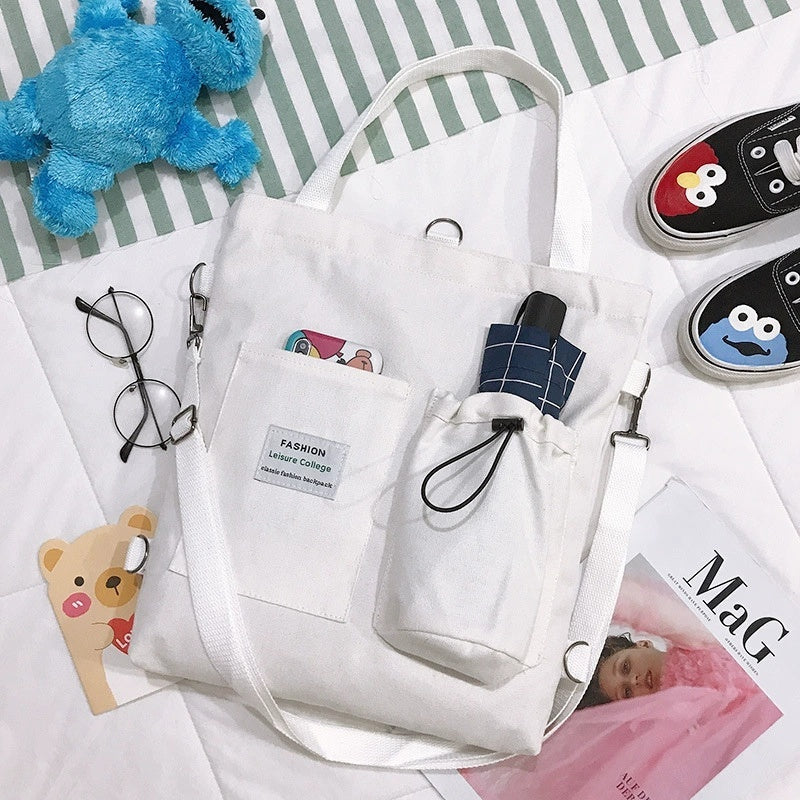 Harajuku Canvas Handbag With Pockets